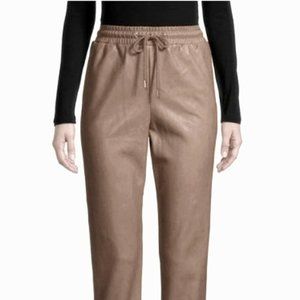 Calvin Klein Khaki Color Drawstring Faux Leather Women's  Fall Pants Bottoms